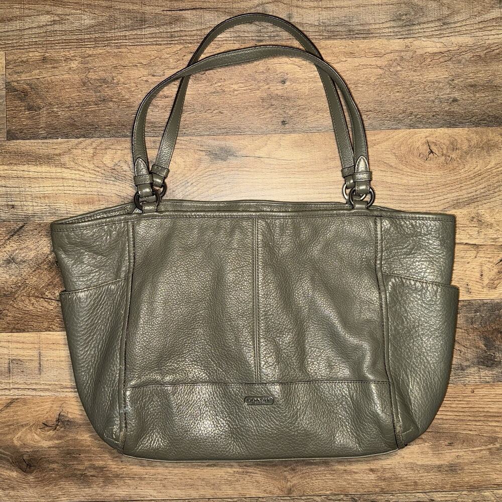 Coach Olive Green Pebbled Leather Handbag with Double Handle